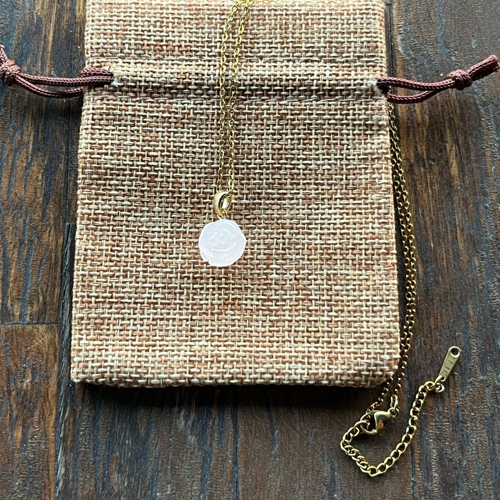 Hand Crafted Gold Plated Rose Quartz Necklace Genuine Crystal Necklace